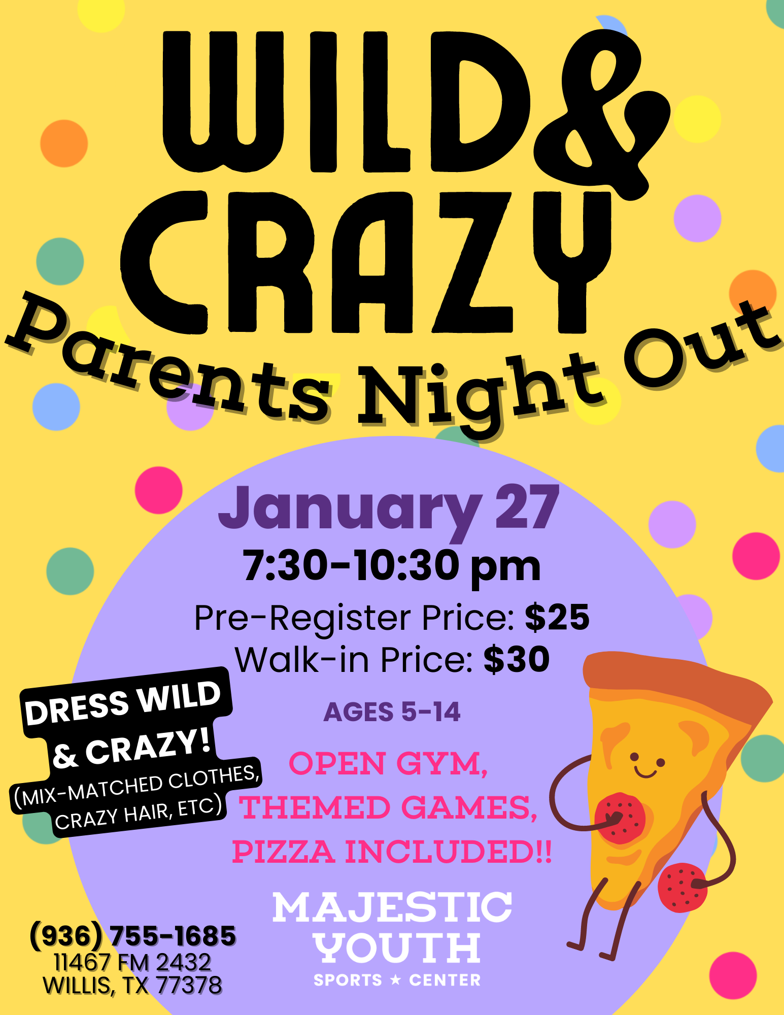 PAST EVENT - Are you looking for a night out on the town, but need a reliable and fun place for your children to stay? Look no further than the Majestic Youth Sports Center Parents Night Out event on January 27th!
