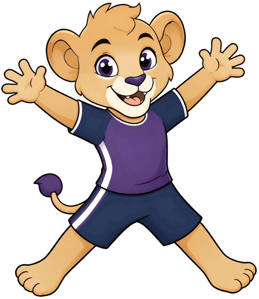 Majestic lion mascot doing a star jump